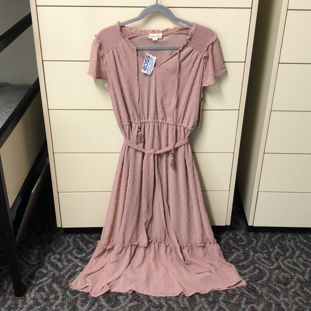 Indigo rose pink summer midi dress ruffled hem medium